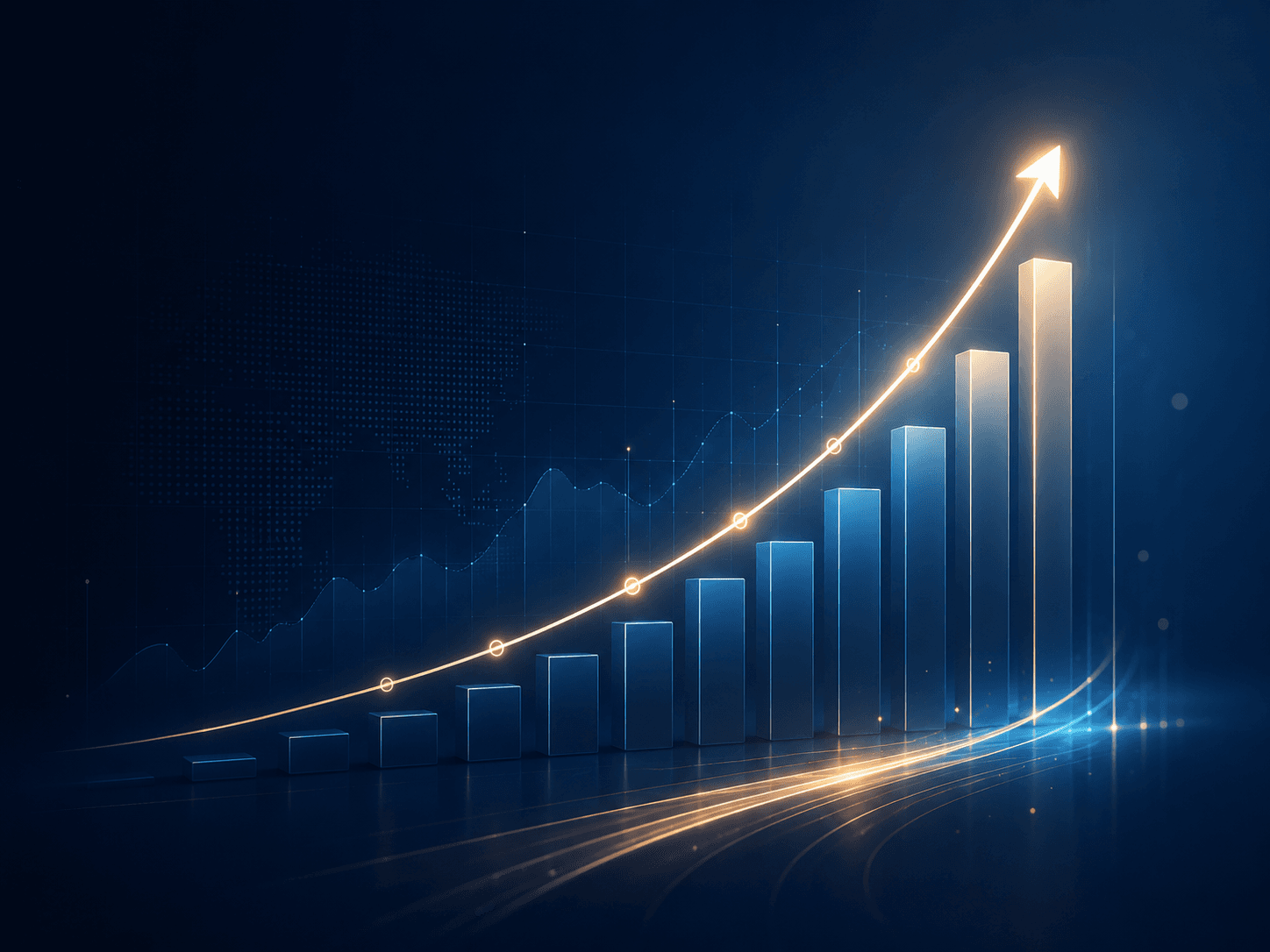 Gráfico de crescimento com seta ascendente, representando evolução e resultados
